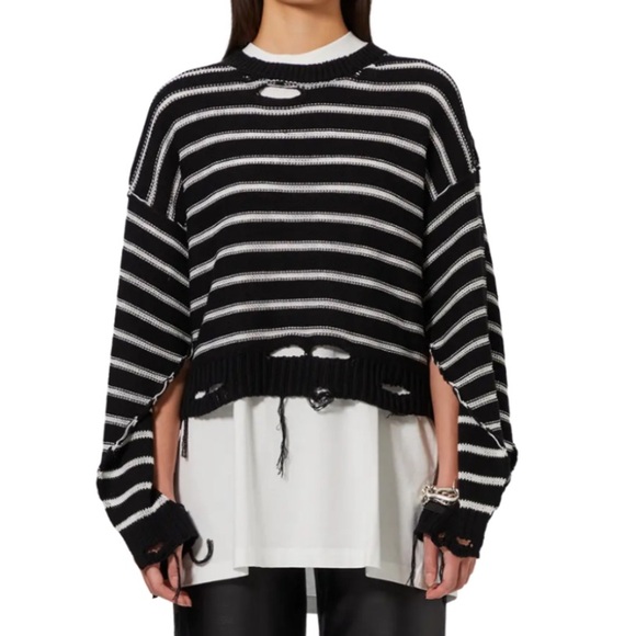 MM6 Maison Margiela Distressed Sweater 'Black/White' Size XS - Picture 1 of 6